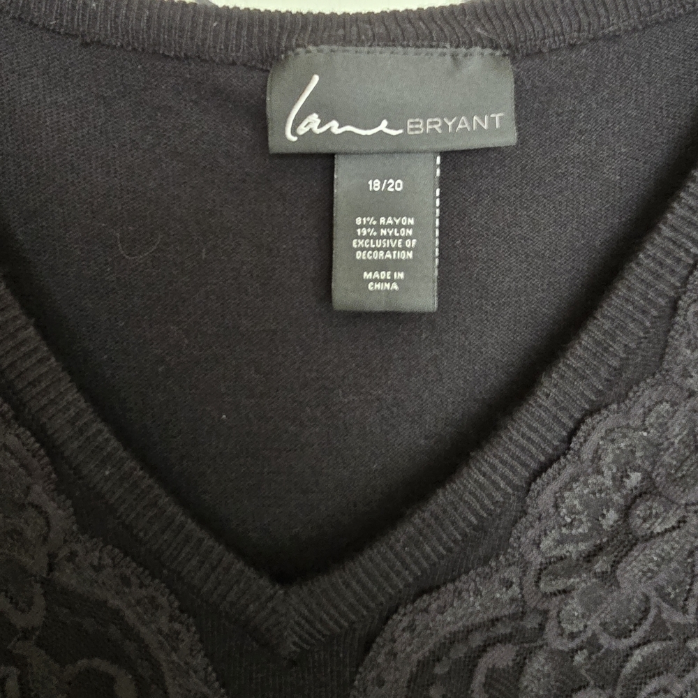 Lane Bryant Black V-Neck Sweater with Lace Inset - Picture 3 of 5